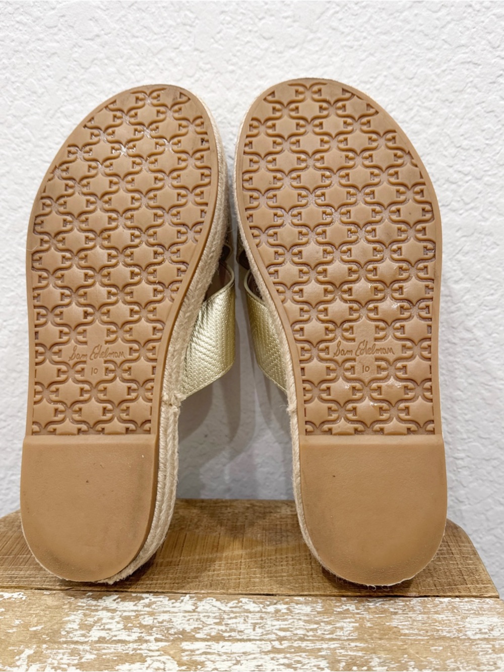 Sam Edelman Korean Gold Leather Espadrille Flatform Sandals Size 10 - Picture 6 of 7